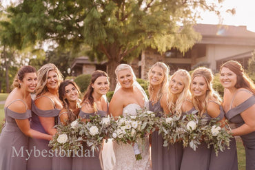 Elegant V-neck Sleeveless Side slit A-line Bridesmaid  Dressess, BDS0351