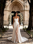 Sexy V-Neck Strapless Lace and Satin Mermaid Floor Length Wedding Dresses, WD0375