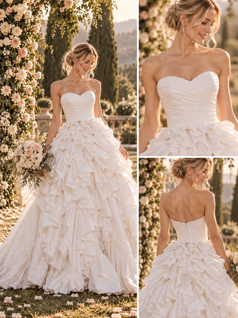 Gorgeous Sweetheart Strapless Ruffled Satin Floor Length Wedding Dress, WD0407