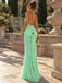 Luxury Mint Green Halter Slinky Jersey Mermaid Long Evening Party Dress,PDS118739