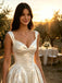 Sexy V-Neck Sleeveless Pleats Satin A-Line Floor Length Wedding Dresses, WD0389