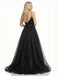Sparkly Black V-Neck Sleeveless Side Slit A-Line Long Prom Party Dress,PDS11784