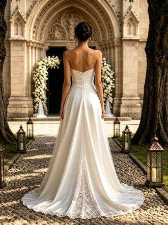 Sexy V-Neck Strapless Lace and Satin Mermaid Floor Length Wedding Dresses, WD0375