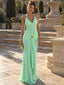 Luxury Mint Green Halter Slinky Jersey Mermaid Long Evening Party Dress,PDS118739