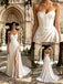 Sexy V-Neck Strapless Lace and Satin Mermaid Floor Length Wedding Dresses, WD0375