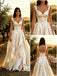 Sexy V-Neck Sleeveless Pleats Satin A-Line Floor Length Wedding Dresses, WD0389