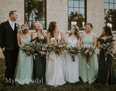 Mismatched Elegant Sleeveless Side slit A-line Bridesmaid Dressess, BDS0345