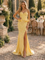Glam Yellow Satin Sweetheart Corset Slit Mermaid Long Prom Gown,PDS118744