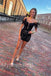 Sexy Black Off shoulder Sleeveless Sheath Short Mini Homecoming Dress,  HDS0163