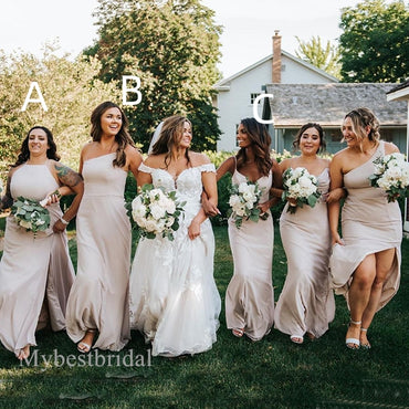 Mismatched Elegant Sleeveless Side slit Sheath Bridesmaid Dressess, BDS0337