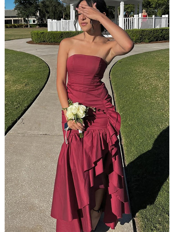 sexy ruffle party maxi dresses Sexy Ruffles Strapless Side Slit Sleeveless Mermaid Long Prom Party Dr – mybestbridal