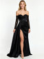 Elegant Off Shoulder Long Sleeves Sheath Floor Length Prom Party Dress,PDS11787