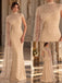Glam Champagne Stretch Satin Beaded Cape Sleeve Mermaid Formal Prom Dress,PDS118820