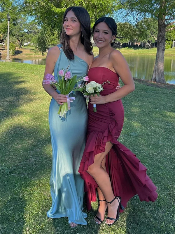 Sexy Ruffles Strapless Side Slit Sleeveless Mermaid Long Prom Party Dress,PDS11816