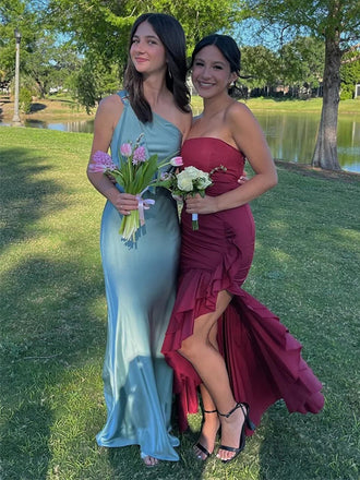 Sexy Ruffles Strapless Side Slit Sleeveless Mermaid Long Prom Party Dress,PDS11816