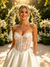Elegant Lace Top V-Neck Pleats Satin A-Line Floor Length Wedding Dresses, WD0390