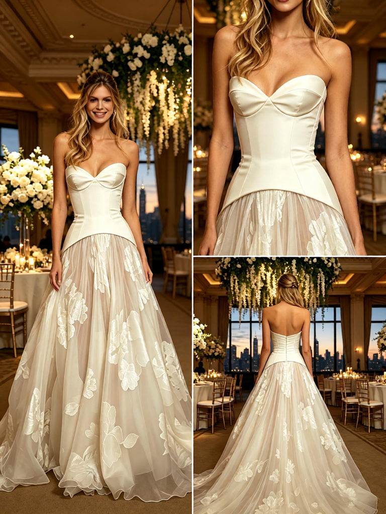 Beautiful V-Neck Sleeveless Tulle A-Line Floor Length Long Wedding Dresses, WD0371