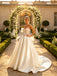 Elegant Lace Top V-Neck Pleats Satin A-Line Floor Length Wedding Dresses, WD0390