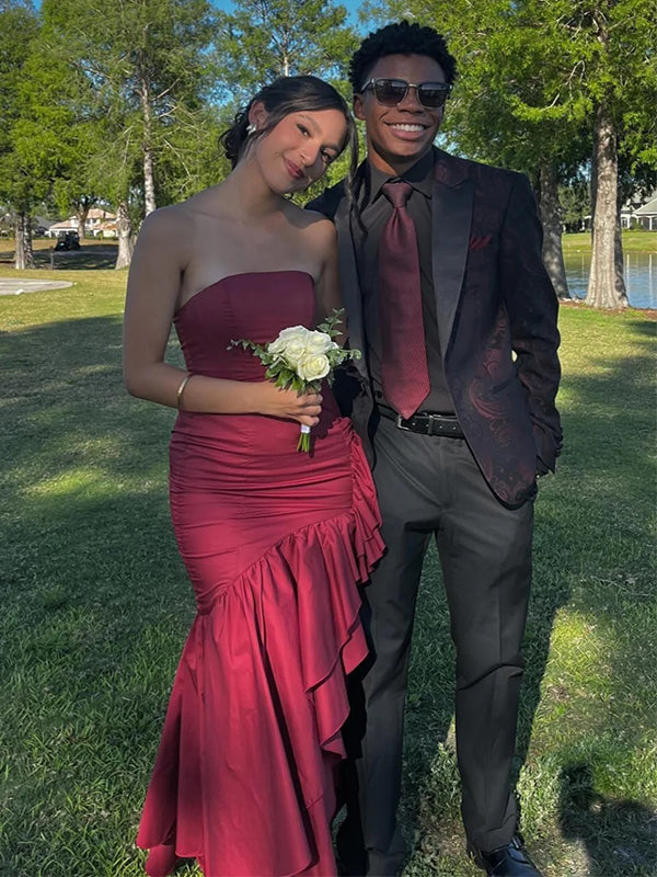 Sexy Ruffles Strapless Side Slit Sleeveless Mermaid Long Prom Party Dress,PDS11816