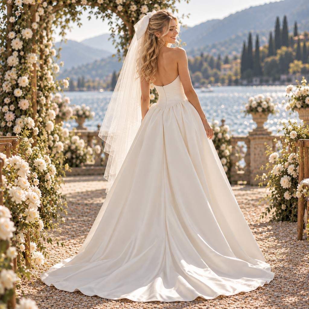 Elegant Strapless Sleeveless Satin A-Line Ball Gown Wedding Dress, WD0408