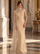 Glam Champagne Stretch Satin Beaded Cape Sleeve Mermaid Formal Prom Dress,PDS118820