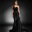 Black Soft Satin One Shoulder Pleated Floor Length Mermaid Bridesmaid Dresses, BDS0403