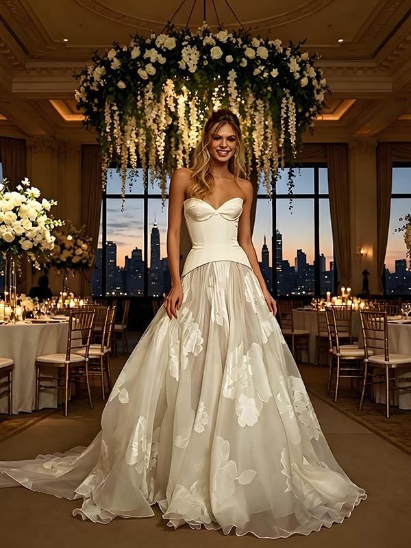 Beautiful V-Neck Sleeveless Tulle A-Line Floor Length Long Wedding Dresses, WD0371