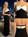 White and Black Strapless Satin Side Slit Mermaid Long Prom Party Dress,PDS11836