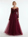 Elegant Off Shoulder Long Sleeves Lace Appliques A-Line Long Prom Party Dress,PDS11783