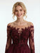 Elegant Off Shoulder Long Sleeves Lace Appliques A-Line Long Prom Party Dress,PDS11783
