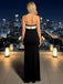 White and Black Strapless Satin Side Slit Mermaid Long Prom Party Dress,PDS11836