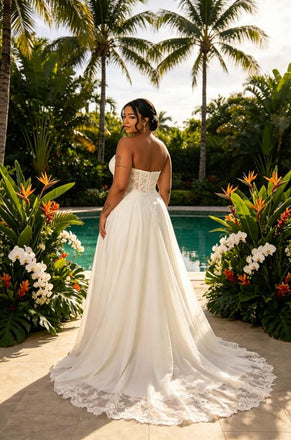 Elegant Strapless Side Slit Sleeveless Satin A-Line Floor Length Wedding Dresses, WD0372