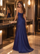 Stunning Navy Satin Lace Sequin One Shoulder Ruched Mermaid Evening Gown,PDS118821