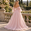 Dreamy Off Shoulder Glitter Tulle Puff Sleeve Slit Long Wedding Guest Dress,PDS118650