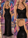 Black Beaded Sequin Mesh Halter Plunge Mermaid Prom Dress with Side Slit,PDS118550