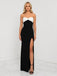 White and Black Strapless Satin Side Slit Mermaid Long Prom Party Dress,PDS11836