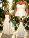 Elegant Strapless Side Slit Sleeveless Satin A-Line Floor Length Wedding Dresses, WD0372