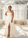 Elegant Strapless Side Slit Sleeveless Satin A-Line Floor Length Wedding Dresses, WD0372