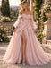 Dreamy Off Shoulder Glitter Tulle Puff Sleeve Slit Long Wedding Guest Dress,PDS118650