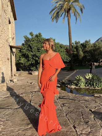 Sexy One Shoulder Ruffle Sleeveless Mermaid Long Prom Dress,PDS11510