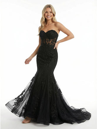 Elegant Black Lace Appliques Sweetheart Mermaid Long Prom Party Dress,PDS11789