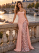 Dreamy Blush Pink Satin Sequin 3D Flower Strapless Mermaid Party Dress,PDS118822