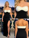 White and Black Sweetheart Ruched Satin Side Slit Mermaid Long Prom Party Dress,PDS11837