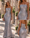 Shiny Silver Strapless Sequin Satin Hem Mermaid Long Evening Dress,PDS118792