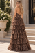 Leopard Print Ruffled Tulle Strapless Corset Ball Gown with High Thigh Slit,PDS118551