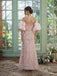 Romantic Dusty Pink Tulle Lace Off Shoulder Puff Sleeve Mermaid Formal Dress,PDS118742