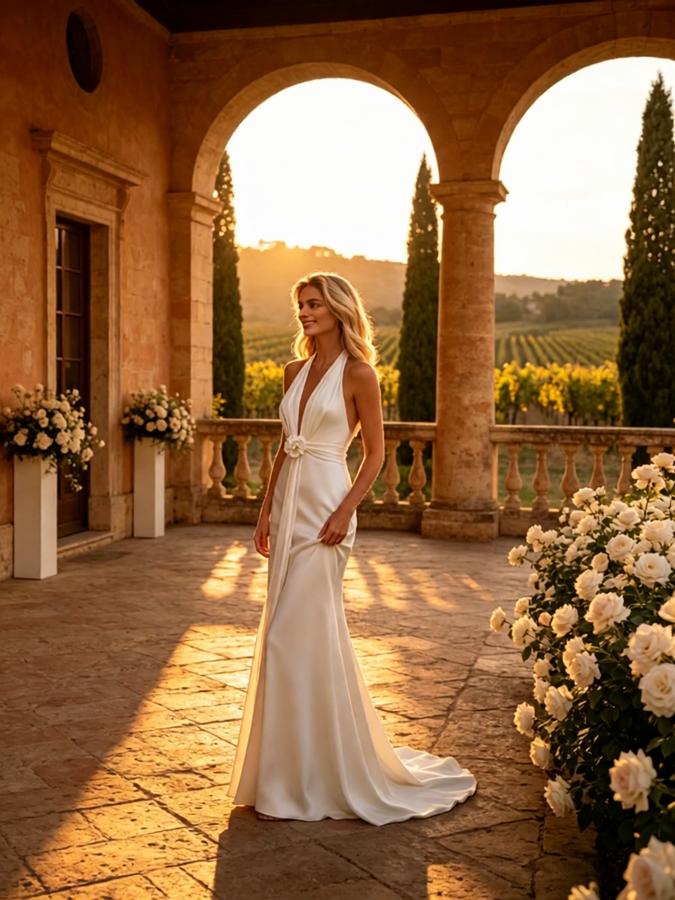 Elegant Halter Sleeveless Satin Mermaid Floor Length Wedding Dresses, WD0392
