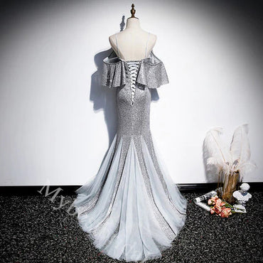 Sexy Off Shoulder V-neck Sleeveless Mermaid Long Prom Dress,PDS11563