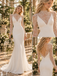 Chic High Neck Long Lace Sleeves Mermaid Satin Wedding Gown, WD0410