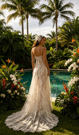 Sexy Lace Spaghetti Straps V-Neck Mermaid Floor Length Wedding Dresses, WD0376